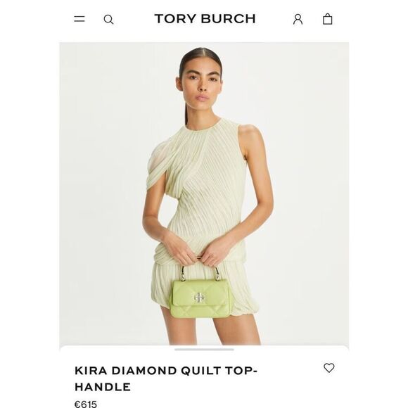 💚Brand New Tory Burch Kira Top Handle Napa Diamond Quilted Bag in Pear / Silver - Picture 8 of 17